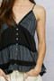 POL Button Front V-Neck Ruffled Cami with Pintuck Accents