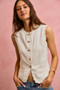 SO ME Scalloped Edge Cotton Twill Washed Vest Top