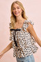 BiBi Polka Dot Ruffled Bow Tied Square Neck Sleeveless Top