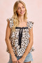 BiBi Polka Dot Ruffled Bow Tied Square Neck Sleeveless Top
