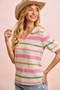 BiBi Multi Colors Stripes Collared Knit Top