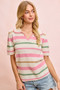 BiBi Multi Colors Stripes Collared Knit Top