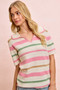 BiBi Multi Colors Stripes Collared Knit Top