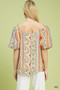 Umgee Patchwork Puff Sleeve Smocked Blouse