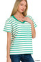 Zenana Striped V-Neck Short Sleeve T-Shirt
