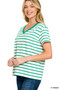 Zenana Striped V-Neck Short Sleeve T-Shirt