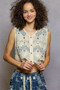 POL Embroidered Floral Cropped Crochet Vest