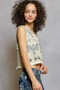 POL Embroidered Floral Cropped Crochet Vest