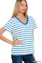 Zenana Striped V-Neck Short Sleeve T-Shirt
