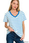 Zenana Striped V-Neck Short Sleeve T-Shirt