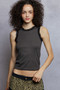 POL Round Neck Cropped Tank with Lace Trim
