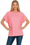 Zenana Soft Melange Hacci Short Sleeve Round Neck Top