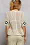 POL Button Front V-Neck Crochet Cardigan with Contast Star