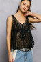 POL Openwork V-Neck Crochet Tank
