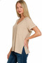 Zenana Slub Rolled Short Sleeve V-Neck Tee