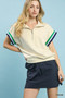 Umgee Zip Front Casual Top with Contrast Stripe Trim