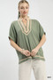 Umgee Linen Contrast Trim V-Neck Blouse