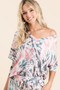 BiBi Tie Dye Print Terry V Neck Top With Contrast