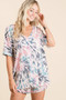 BiBi Tie Dye Print Terry V Neck Top With Contrast
