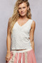 POL Textured Knit V-Neck Tank with Lace Trim