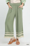 Umgee Lace Trim Fringe Hem Wide Leg Pants