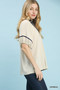 Umgee Linen Puff Sleeve Contrast Trim Top