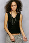 POL Textured Knit V-Neck Tank with Lace Trim