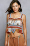 POL Cutout Flower Cropped Crochet Cami with with Dangle Detail