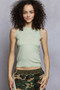 POL Round Neck Cropped Tank with Lace Trim