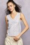 POL Ruched Floral V-Neck Tank with Lace Detail