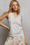 POL Ruched Floral V-Neck Tank with Lace Detail