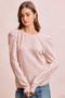 BiBi Textured Flower Knit Puff Shoulder Top