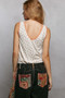 POL Ruched Floral V-Neck Tank with Lace Detail