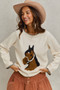 SO ME Horse Knit Sweater Top with Blanket Stitch