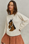 SO ME Horse Knit Sweater Top with Blanket Stitch