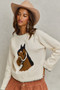 SO ME Horse Knit Sweater Top with Blanket Stitch