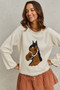 SO ME Horse Knit Sweater Top with Blanket Stitch