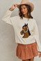 SO ME Horse Knit Sweater Top with Blanket Stitch