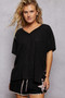 POL Ribbed Knit V-Neck Short Sleeve T-Shirt