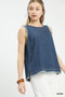 Umgee Sleeveless Fringe Hem Denim Top