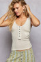 POL Lace Trim Tank with Front Button Closure