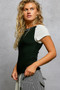 POL Round Neck Outseam Detail T-Shirt with Contrast Color Sleeves