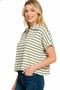Zenana Striped Split Neck Collared Top