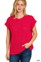 Zenana Hacci Slub Rolled Up Sleeve Tee