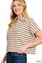 Zenana Striped Split Neck Collared Top
