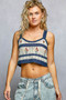 POL Floral Embroidered Cropped Crochet Cami with Scalloped Hem