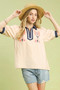 Umgee Embroidered Puff Sleeve Contrast Trim Top