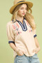 Umgee Embroidered Puff Sleeve Contrast Trim Top
