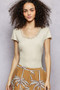 POL Round Neck Short Sleeve Crop T-Shirt with Lace Trim