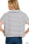 Zenana Striped Split Neck Collared Top
